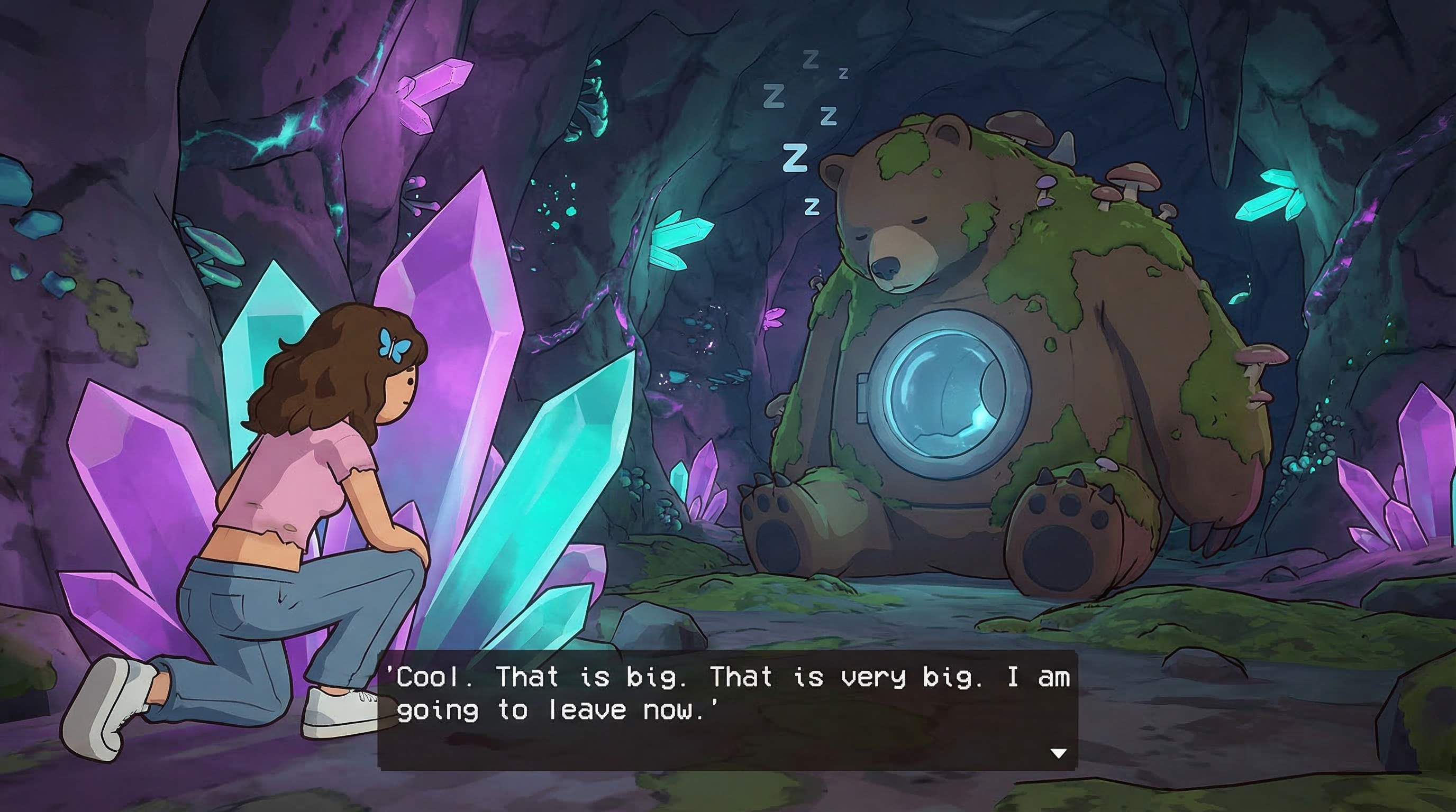 Billie hiding from a sleeping bear-washing-machine creature